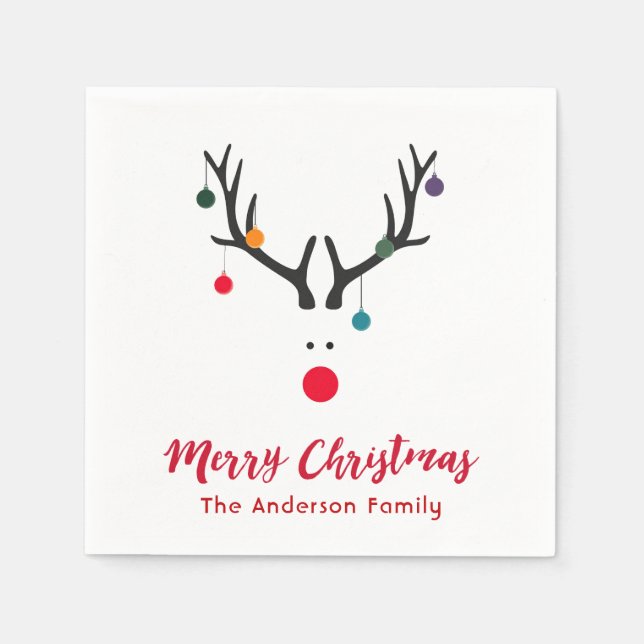 Christmas funny abstract reindeer in white red napkin (Front)