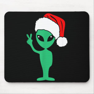 Christmas Funny Alien Santa Claus Hat Peace Sign Mouse Pad