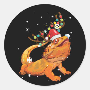 Christmas Funny Bearded Dragon Reindeer  Santa's Classic Round Sticker