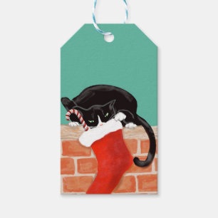 Christmas Funny Cat and Stocking Gift Tags