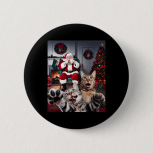 Christmas Funny Cat Dog Selfie With Santa Claus Cu 6 Cm Round Badge