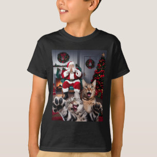 Christmas Funny Cat Dog Selfie With Santa Claus Cu T-Shirt