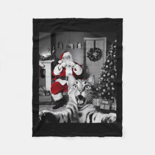 Christmas Funny Cat Selfie With Santa Claus Cute H Fleece Blanket
