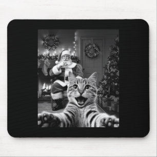 Christmas Funny Cat Selfie With Santa Claus Cute H Mouse Pad