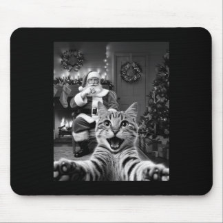 Christmas Funny Cat Selfie With Santa Claus Cute H Mouse Pad