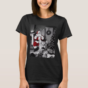 Christmas Funny Cat Selfie With Santa Claus Cute H T-Shirt