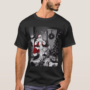 Christmas Funny Cat Selfie With Santa Claus Cute H T-Shirt