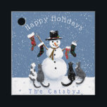 Christmas Funny Cat Snowman 2 scene  Favour Tags<br><div class="desc">4 mischievous cats encounters stocking decorated snowman on a snowy night. A cat style party ensues in 5 scenes. This tag features scene 1, the meeting on the front and scene 5, the aftermath on the back. Add merrymaking to your celebrations, gift swag and packaging with mix and match Cat...</div>