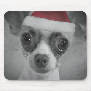 Christmas Funny Chihuahua Puppy with Santa Hat Mouse Pad