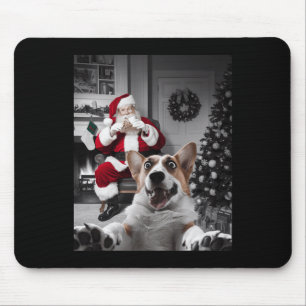 Christmas Funny Corgi Dog Selfie With Santa Claus  Mouse Pad