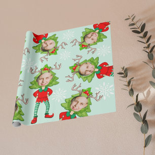 Christmas Funny Custom Face Photo Santa's Elf Gift Wrapping Paper