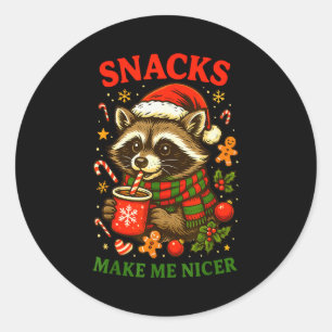 Christmas Funny Cute Feral Raccoon Snacks Make Me  Classic Round Sticker