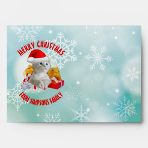 Christmas Funny Cute Kitty Cat With Cool Santa Hat Envelopes