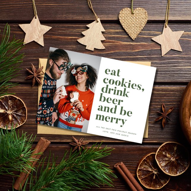 Christmas Funny Drink Beer Be Merry Couple Photo Holiday Card (Christmas Funny Drink Beer Be Merry Couple Photo Holiday Card)