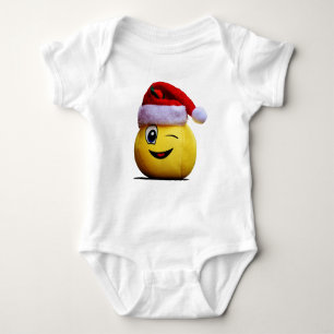 Christmas Funny Emoji Wink Smile Santa Yellow Face Baby Bodysuit