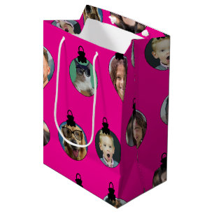Christmas Funny Family Photo Faces Ornaments Pink Medium Gift Bag