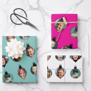Christmas Funny Family Photo Faces Ornaments  Wrapping Paper Sheet