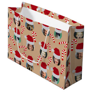 Christmas Funny Family Photo Santa Hats Kraft Large Gift Bag