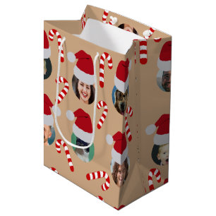 Christmas Funny Family Photo Santa Hats Kraft    Medium Gift Bag