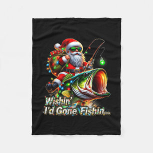 Christmas Funny Fish Santa Fishing Merry Fishmas  Fleece Blanket