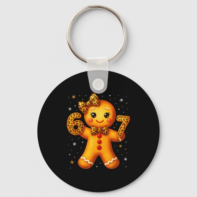 Christmas Funny Gingerbread Six Seven 67 Leopard B Key Ring (Front)