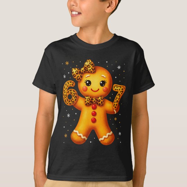 Christmas Funny Gingerbread Six Seven 67 Leopard B T-Shirt (Front)
