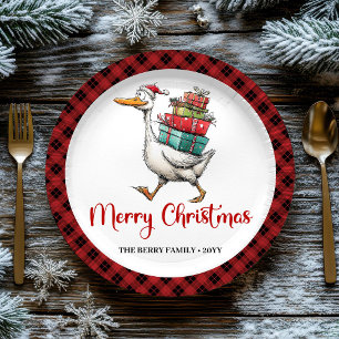 Christmas Funny Goose Minimalist Whimsy Paper  Plate