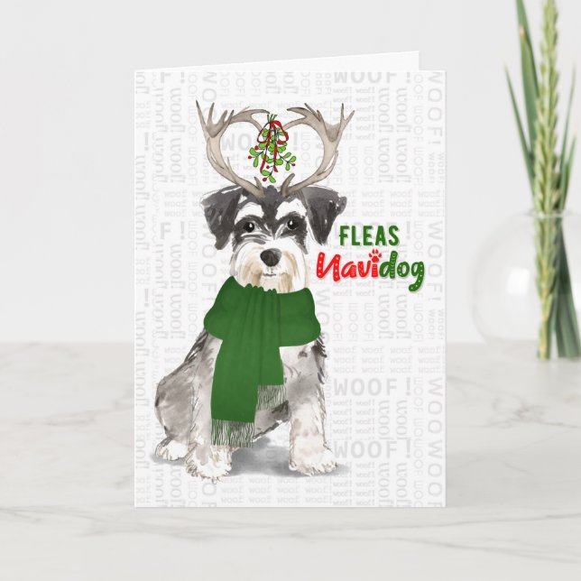 Christmas Funny Miniature Schnauzer Fleas NaviDOG Holiday Card (Front)