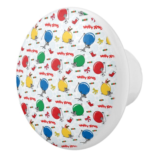 Christmas funny mouse with balls ceramic knob (Right)