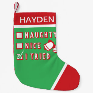 Christmas Funny Naughty or Nice or Tried List Small Christmas Stocking