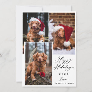 Christmas Funny Pet Happy Holidays 3 Photo Holiday Card