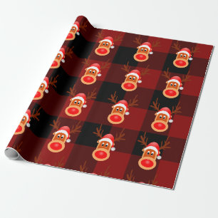 Christmas Funny Reindeer Buffalo Plaid Custom Wrapping Paper