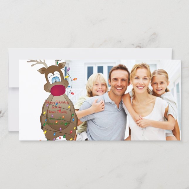 Christmas Funny Reindeer Family Photo Card (Front)