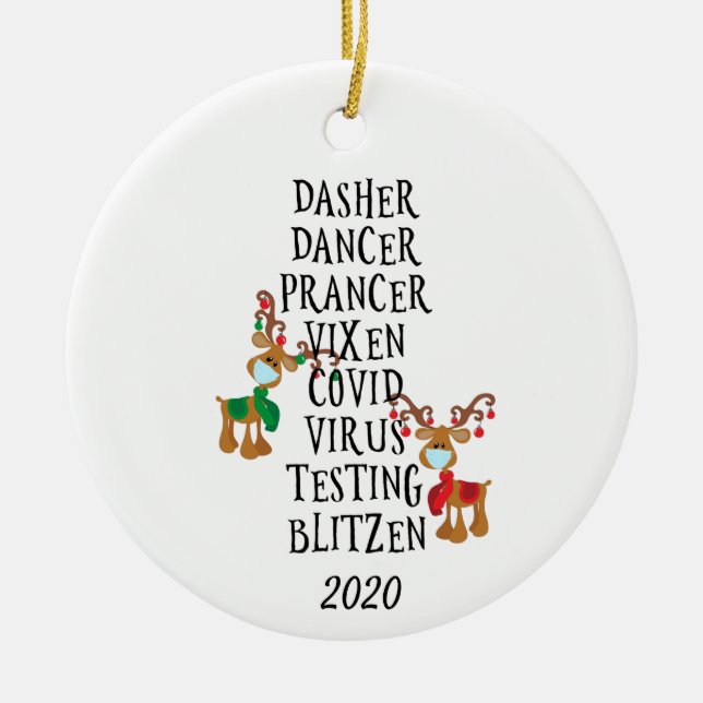Christmas Funny Reindeer Names Covid 2020 Ceramic Tree Decoration (Front)