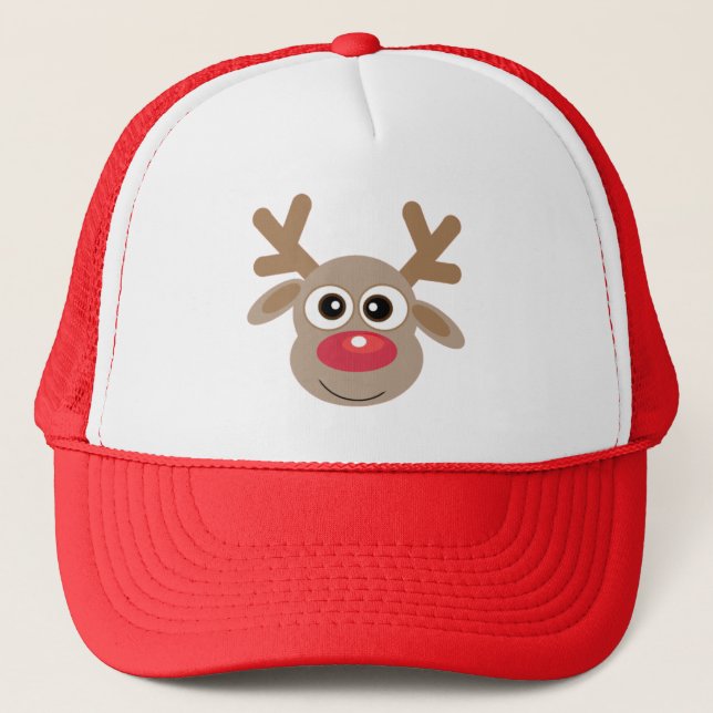 Christmas Funny Reindeer Novelty Red Trucker Hat (Front)