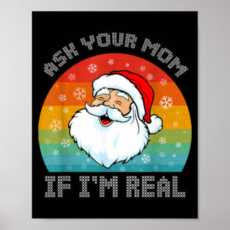 Christmas funny retro santa ask mum if real poster