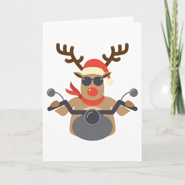 Christmas Funny Rudolf Biker Motorcycle Holiday Card (Front)