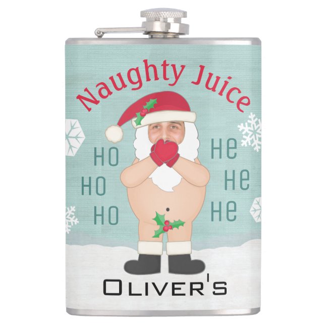 Christmas Funny Santa Custom "Naughty Juice" Hip Flask (Front)