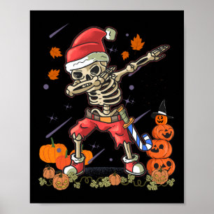 Christmas Funny Santa Skeleton Dabbing Halloween C Poster
