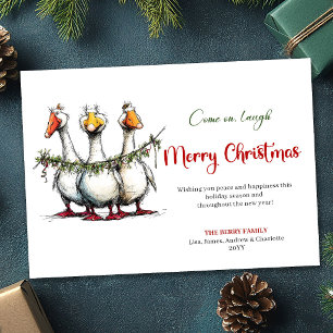 Christmas Funny Silly Geese Minimal Greeting Card