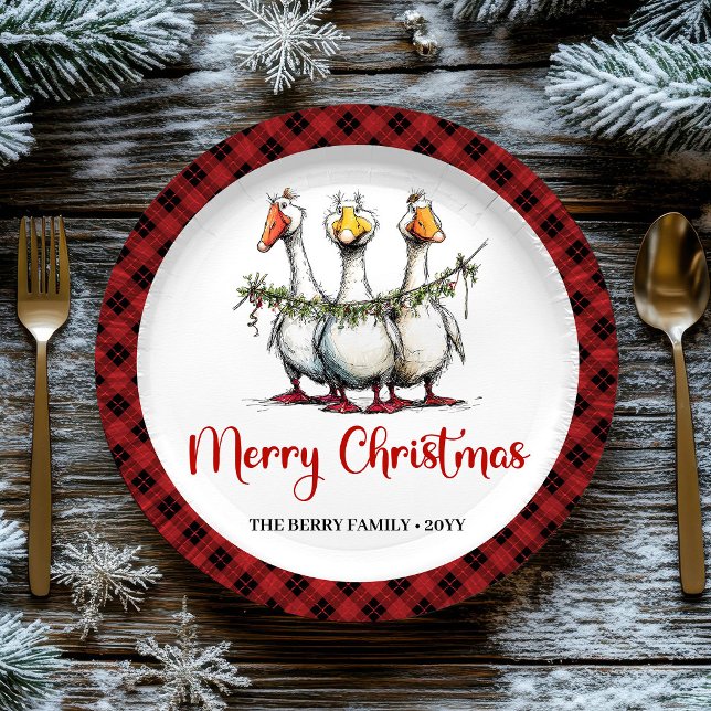 Christmas Funny Silly Geese Minimal Party Plates (Christmas Funny Silly Geese Minimal Party Plates)
