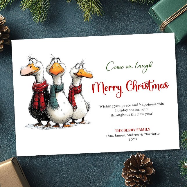 Christmas Funny Silly Geese Whimsy Greeting Card (Christmas Funny Silly Geese Whimsy Greeting Card)