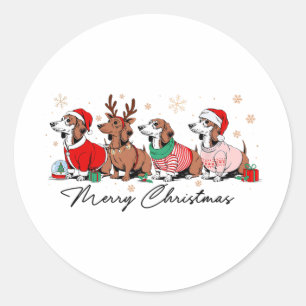 Christmas Funny Weenie Dog Dachshund Cute Merry Xm Classic Round Sticker