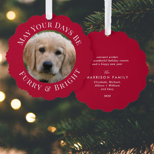 Christmas Furry Bright Pet Photo Red Holiday Tree Decoration Card