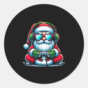 Christmas Gamer Boys Video Game Santa Xmas Classic Round Sticker