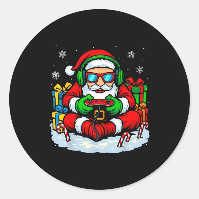 Christmas Gamer Boys Video Game Xmas Funny Santa G Classic Round Sticker (Front)