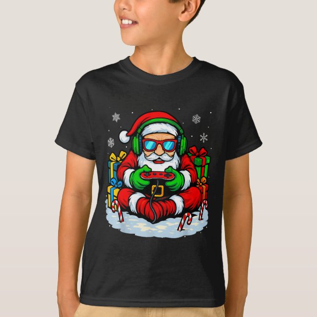 Christmas Gamer Boys Video Game Xmas Funny Santa G T-Shirt (Front)