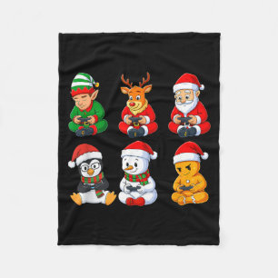 Christmas Gamer Boys Video Games Santa Elf Reindee Fleece Blanket