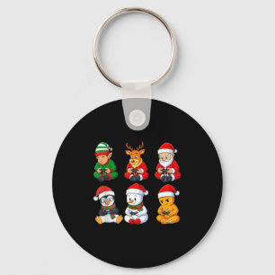 Christmas Gamer Boys Video Games Santa Elf Reindee Key Ring