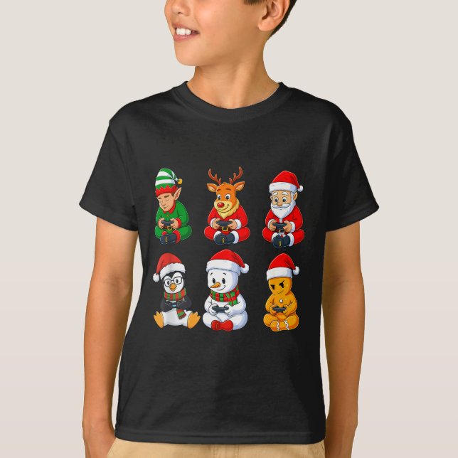 Christmas Gamer Boys Video Games Santa Elf Reindee T-Shirt (Front)